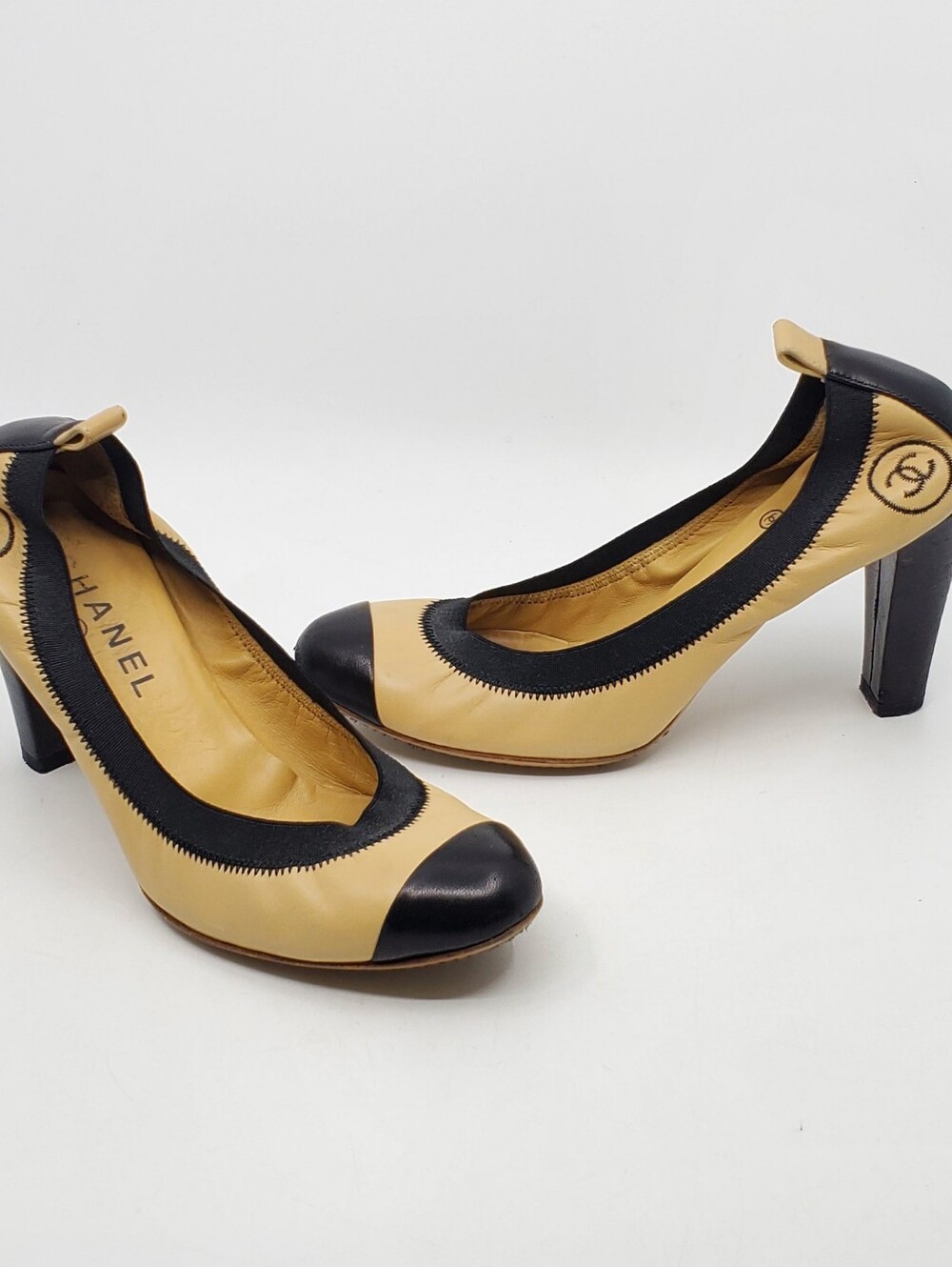 Chanel Lambskin Elastic Cap Toe Pumps